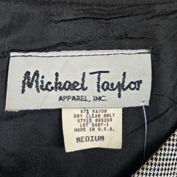 1980s Vintage Black Mini Houndstooth Longline USA Made Blazer Jacket Size Medium - Picture 7 of 9